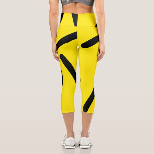 Minimalismus Abstrakt Art Muster Schwarz Gelb Capri Leggings (Rückseite)
