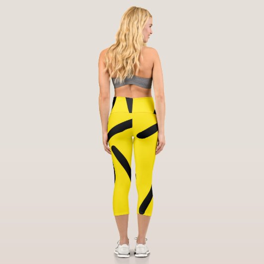 Minimalismus Abstrakt Art Muster Schwarz Gelb Capri Leggings (Rückseite)