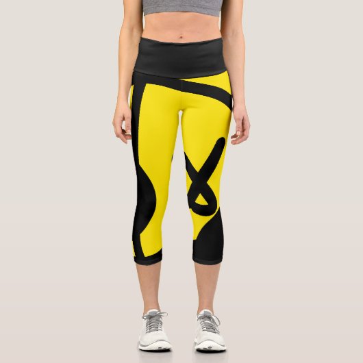 Minimalismus Abstrakt Art Muster Schwarz Gelb Capri Leggings (Vorderseite)