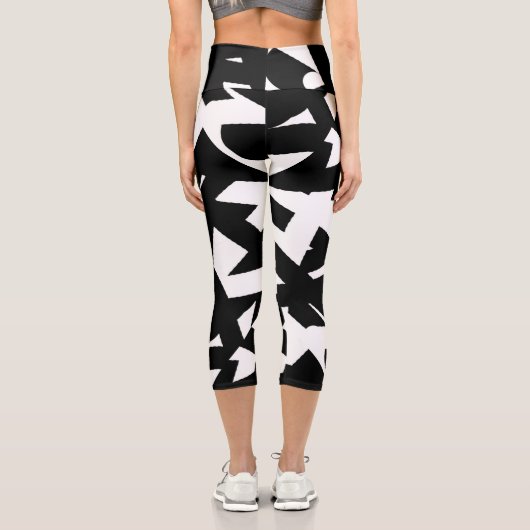Minimalismus Abstrakt Art Muster Schwarz-weiß Capri Leggings (Rückseite)