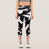 Minimalismus Abstrakt Art Muster Schwarz-weiß Capri Leggings (Vorderseite)