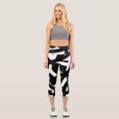 Minimalismus Abstrakt Art Muster Schwarz-weiß Capri Leggings (Vorderseite)