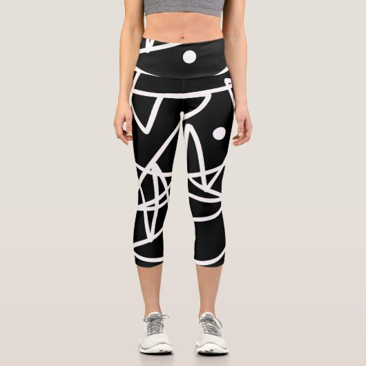Minimalismus Abstrakt Art Muster Schwarz-weiß Capri Leggings (Vorderseite)
