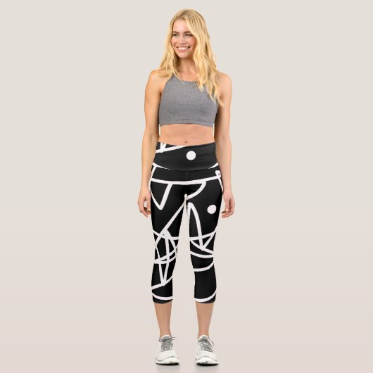 Minimalismus Abstrakt Art Muster Schwarz-weiß Capri Leggings (Vorderseite)
