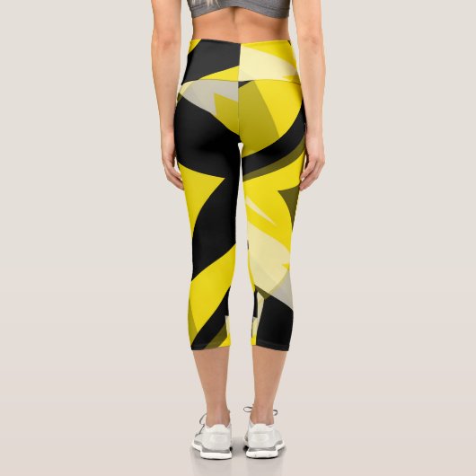 Minimalismus Abstraktes Kunstmuster Schwarz Gelb W Capri Leggings (Rückseite)