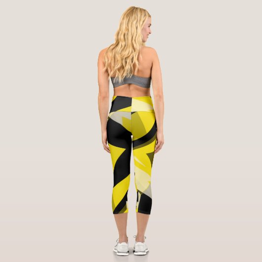 Minimalismus Abstraktes Kunstmuster Schwarz Gelb W Capri Leggings (Rückseite)