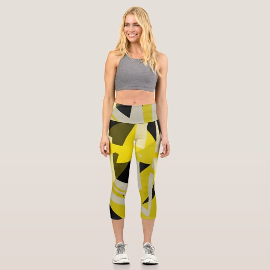 Minimalismus Abstraktes Kunstmuster Schwarz Gelb W Capri Leggings (Vorderseite)