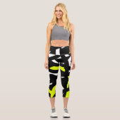 Minimalismus Abstraktes Kunstmuster Schwarz Gelb W Capri Leggings (Vorderseite)