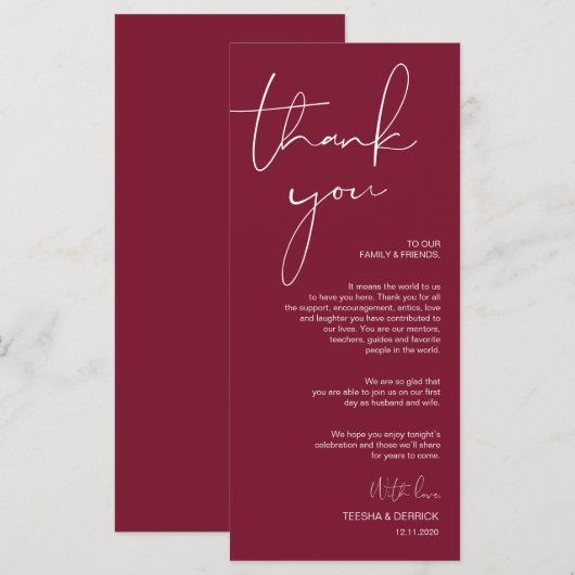 Minimalismus Burgundy Script Place Einstellung Vie Programm (Vorne/Hinten)