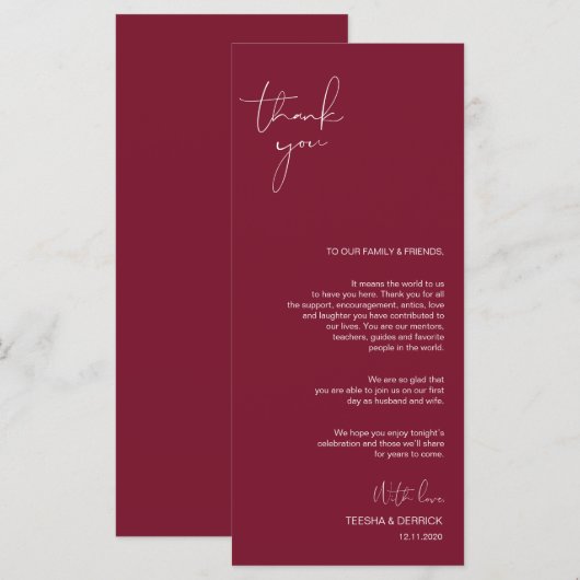 Minimalismus Burgundy Script Place Einstellung Vie Programm (Vorne/Hinten)