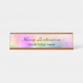 Minimalismus Custom Eleganto Holographic Pink Blau Schreibtischnamensplakette (Vorderseite )