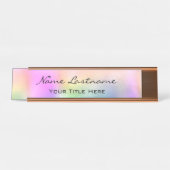 Minimalismus Custom Eleganto Holographic Pink Blau Schreibtischnamensplakette (Vorderseite )