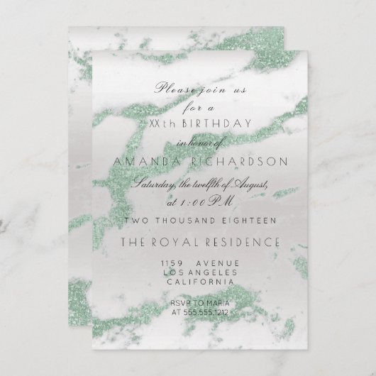 Minimalismus Graue Marmor Silver Mint Green Birtha Einladung (Vorne/Hinten)