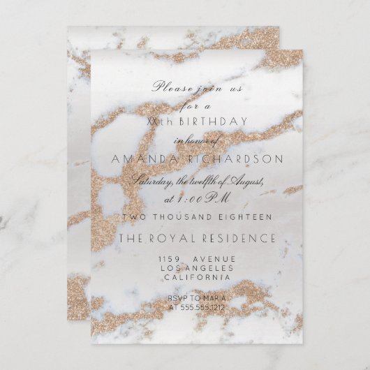 Minimalismus Gray Marble Gold Champaigne Geburtsta Einladung (Vorne/Hinten)