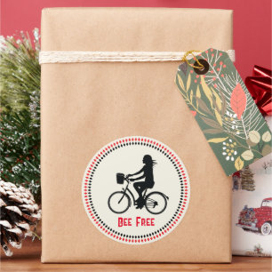 Minimalismus Mädchen mit Fahrrad Runder Aufkleber