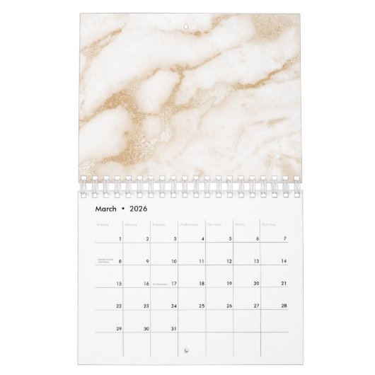 Minimalismus Marmor White Gray Silver Gold Kalender (Mär 2026)