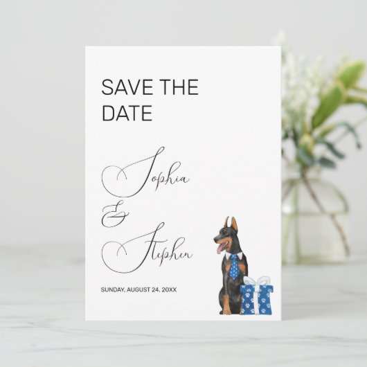 Minimalismus mit einer Hunde-Illustration Save The Date (Stehend Vorderseite)