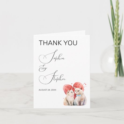 Minimalismus mit einer Katze Hochzeit Dankeskarte (Vorderseite)