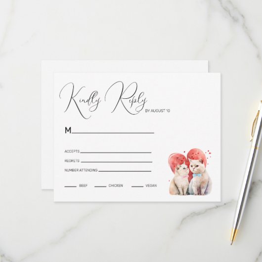 Minimalismus mit einer Katze Hochzeit RSVP Karte (Vorderseite/Rückseite Beispiel)
