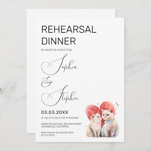 Minimalismus mit einer Katzen-Probe Einladung (Vorne/Hinten)