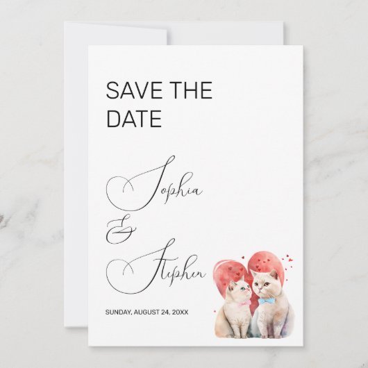 Minimalismus mit Katzenhochzeit Save The Date (Vorderseite)