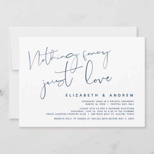 Minimalismus Navy Blau, Hochzeitsfeier Party Einladung (Vorderseite)