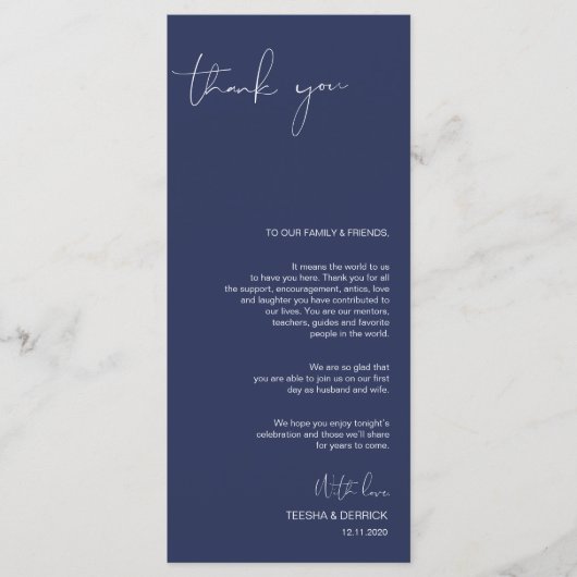 Minimalismus Navy Script Place Einstellung Vielen  Programm (Vorderseite)