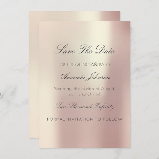 Minimalismus Pink Rose QUINCEAÑERA Save the Date Einladung (Vorne/Hinten)