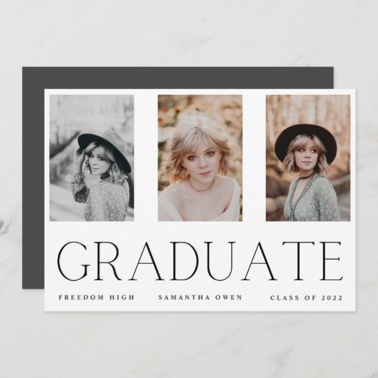 Minimalismus Portrait Drei High School Graduate Ankündigung (Vorne/Hinten)