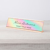 Minimalismus Rose Custom Elegantes Holografisches Schreibtischnamensplakette (Vorderseite )