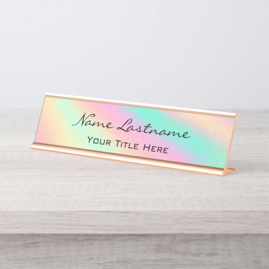 Minimalismus Rose Custom Elegantes Holografisches  Schreibtischnamensplakette (Vorderseite )