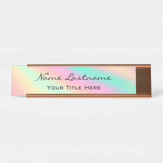 Minimalismus Rose Custom Elegantes Holografisches Schreibtischnamensplakette (Vorderseite )