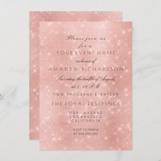 Minimalismus Rose Rosa Rosa Rosa Funkelnd Gold Geb Einladung (Vorne/Hinten)