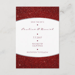 Minimalismus Save the Date Silver Red Glitzer