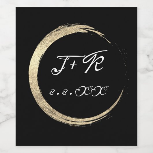Minimalismus Schwarz-weiß Gold Initial Monogram Lu Weinetikett (Einzelnes Label)