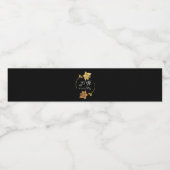 Minimalismus Schwarz-weiß Golden Blume Monogramm Wasserflaschenetikett (Einzelnes Label)