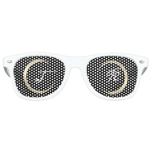 Minimalismus Schwarz-weiße Goldinitialen Monogram  Partybrille (Vorderseite)