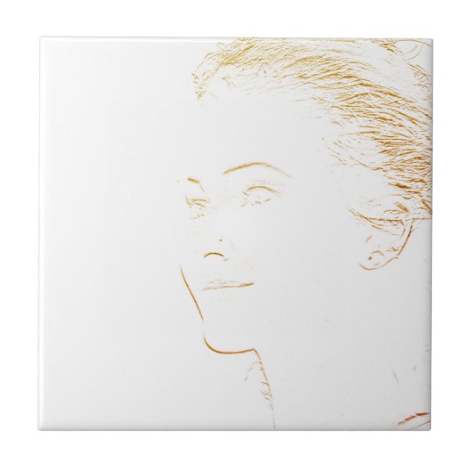 Minimalismus Sketch Zeichnend junge Lady Face Head Fliese (Vorderseite)