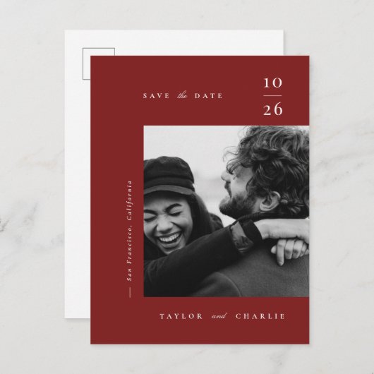 Minimalismus Typografie Save the Date Ankündigungspostkarte (Vorne/Hinten)