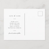 Minimalismus Typografie Save the Date Ankündigungspostkarte (Rückseite)