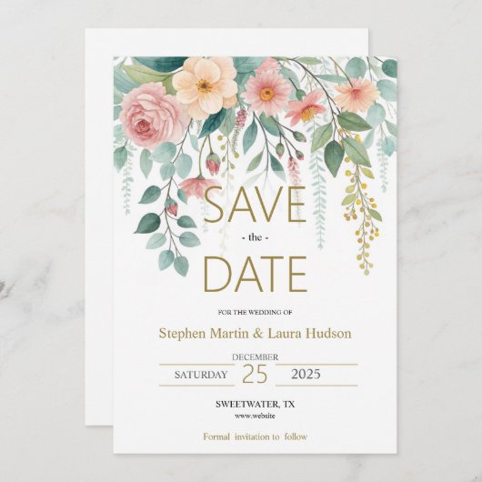 Minimalismus und Blume Save the Date Einladung (Vorne/Hinten)