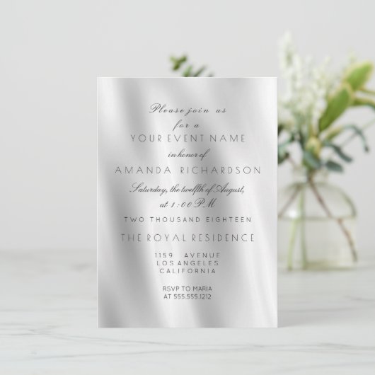 Minimalismus White Gray Seidenstoff Ombre Geburtst Einladung (Stehend Vorderseite)