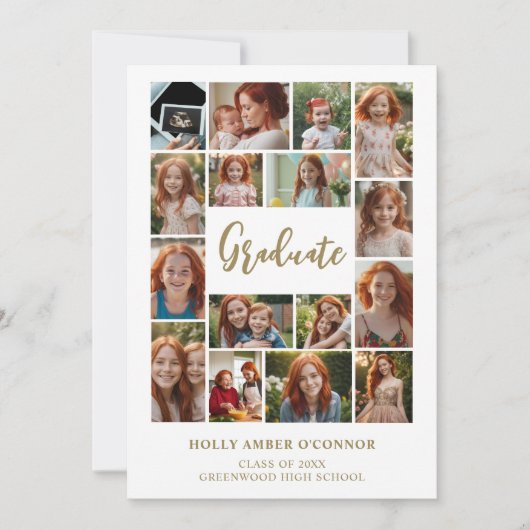 Minimalist 16 Photos Time Life Graduate Collage Einladung (Vorderseite)