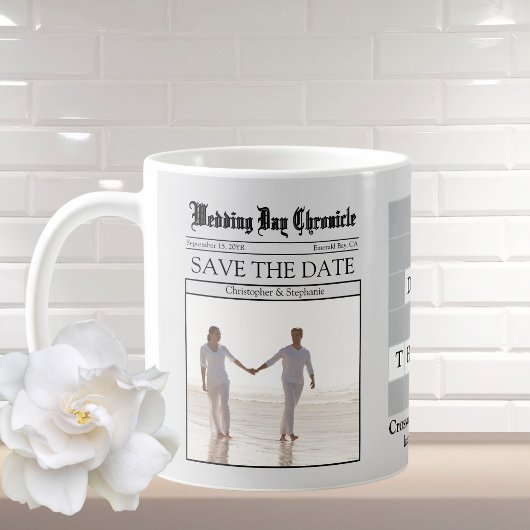 Minimalist 1 Foto Graue Zeitung Save the Date Kaffeetasse