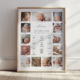 Minimalist 1st Birthday Milestone Photo Collage Poster