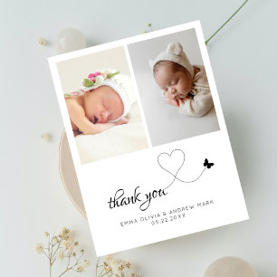 Minimalist 2 Foto Zwillinge Baby Shower Danke schö Postkarte
