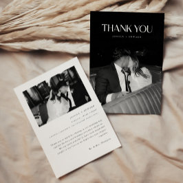 Minimalist 2-Photo Black & White Custom Wedding Dankeskarte