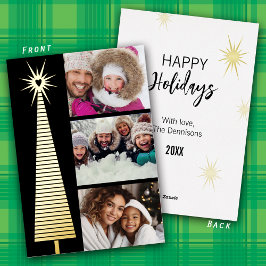 Minimalist 3 photo Gold Foil Christmas Tree Card Folien Feiertagskarte