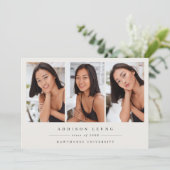 Minimalist 3 Photo Graduation Announcement Invite Ankündigung (Stehend Vorderseite)