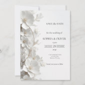 Minimalist 3D White Floral Luxury  Save the Date (Vorderseite)